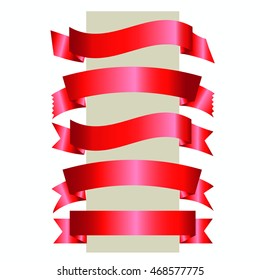 Red Ribbons Set, Isolated On White Background, Vector Illustration.