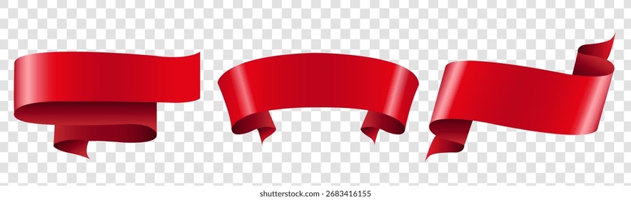Cintas rojas fijadas con el fondo transparente aislado, Ilustración vectorial 