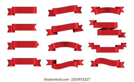 Red ribbons set, on white background, Vector Illustration