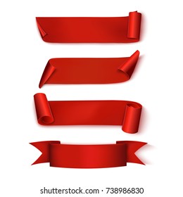 Red Ribbons. Set. Realistic. Vector illustration