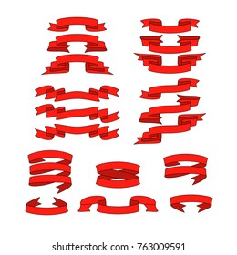 Red ribbons set with shadow and gradient  ribbon vector banners
