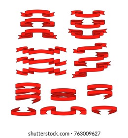 Red ribbons set with shadow and gradient  ribbon vector banners