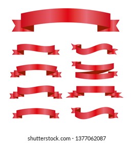 Red ribbons set. Vector design elements isolated on white background. - Vector