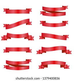 Red ribbons set. Vector design elements isolated on white background. - Vector