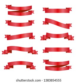 Red ribbons set. Vector design elements isolated on white background. - Vector