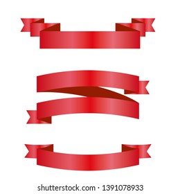 Red ribbons set. Vector design elements isolated on white background. - Vector