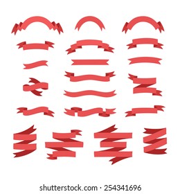 Red ribbons set. Vector illustration. 