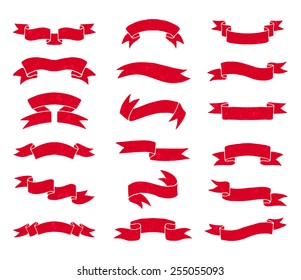 Red ribbons set. Vector illustration.