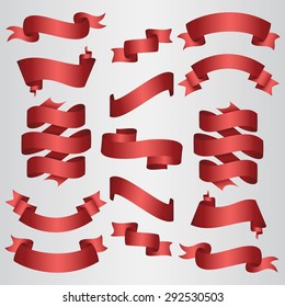 Red Ribbons Set. Vector Illustration.