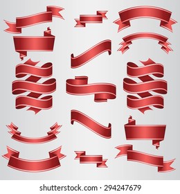 Red Ribbons Set. Vector Illustration.