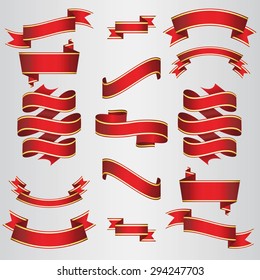Red Ribbons Set. Vector Illustration.