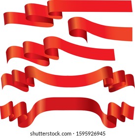 red ribbons, set wavy red ribbons