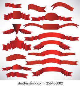 Red ribbons with a stripe.Ribbons set for design and decoration. Collection design elements.  