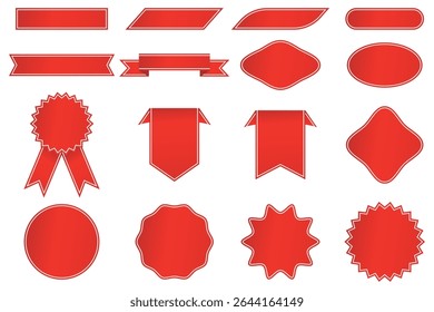 red ribbons tags label signs set vector design