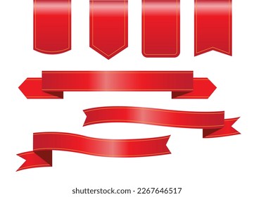 Red ribbons and tags set vector illustration