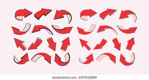 red ribbon-shaped directional arrow vector