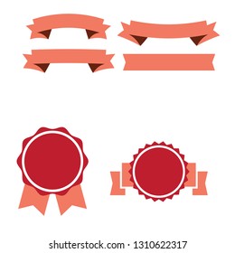 Red ribbons,medal,award ,set isolated on white background.Vector.Banner web special valentine's day