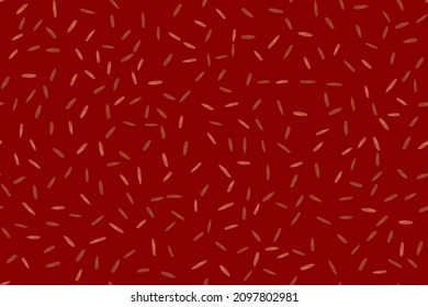 Grano Abstracto De Arroz Rojo. Fondo De Grano De Semilla Dot Basmati Planta Año Nuevo. Dibujo Un Doodle De China Sin Maravillas. Semilla de vectores rojos secos. Risotto al Azar de Arroz Amarillo. Ilustración de la Planta de Arroz, Cosecha de Comida Roja China.