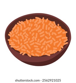 Red rice vector illustration, red rice in a bowl clip art, red food clipart, isolated on white background
