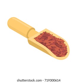 Red rice in wooden scoop isolated. Groats in wood shovel. Grain on white background. Vector illustration