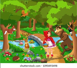 Red riding hood classic fairy tale vector illustration