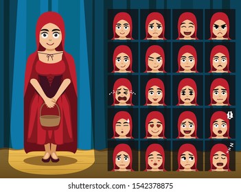 Red Riding Hood Girl Costume Cartoon Emotion faces-01