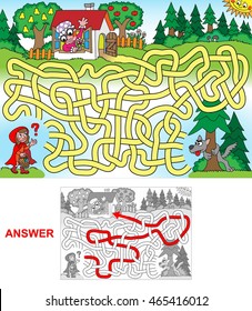 Red Riding Hood. Help little red riding hood find a way to visit her granny. Labyrinth for kids (landscape).