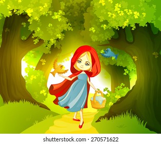 Red Riding Hood on the forest path