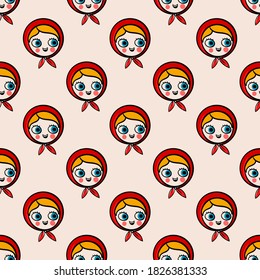 Red riding hood, seamless pattern on bright background.
