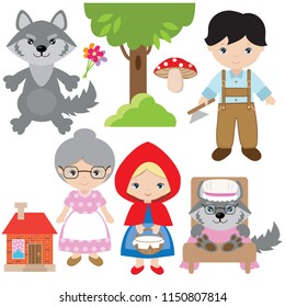 Red riding hood vector cartoon illustration