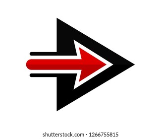 red right arrow in the black triangle