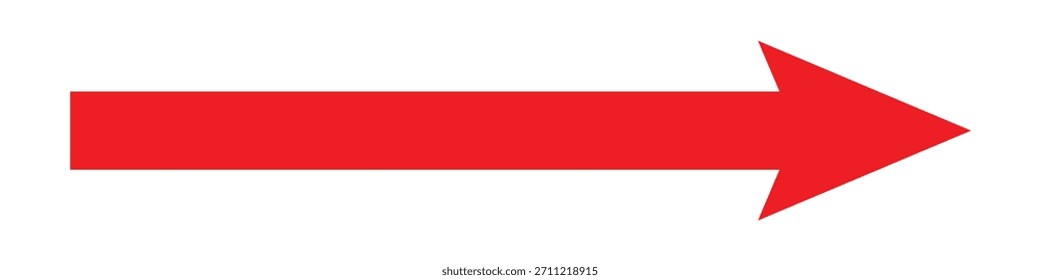 Icono de flecha derecha roja. Diseño plano. Flecha roja minimalista apuntando a la derecha, Ilustración vectorial. Icono rojo de flecha larga aislado sobre fondo blanco.