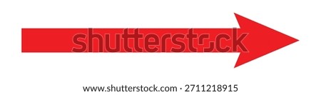 Red right arrow icon. Flat design. Minimalist red arrow pointing right, Vector illustration. Red long arrow icon isolated on white background.
