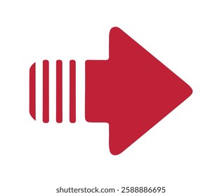 Red Right Arrow Icon with Striped Base Transparent PNG Isolated on White Background.