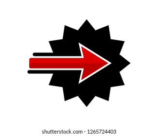 red right direction arrow in the black twelve-pointed star