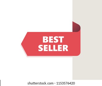 Red right Tag, Ribbon with shadow. Vector Illustration. Best seller