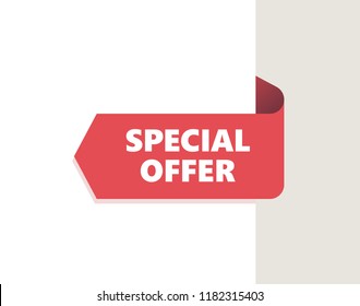 Red right Tag, Ribbon with shadow. Vector Illustration