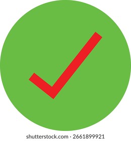 Red right tick check mark icon on green circle vector over transparent background. flat style. tick icon for web site design, logo, app, UI design