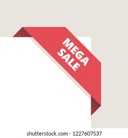 Red right top corner Tag, Ribbon with shadow. Vector Illustration