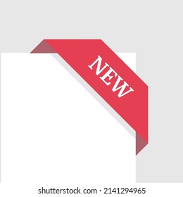 Red right top corner Tag, Ribbon with shadow Banner New. Vector Illustration