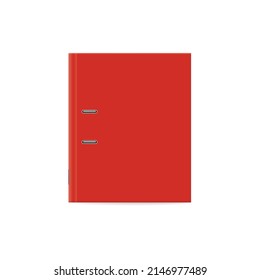 Red ring binder or documents case front view, realistic template vector illustration isolated on white background. Mockup of ring binder or portfolio files folder.