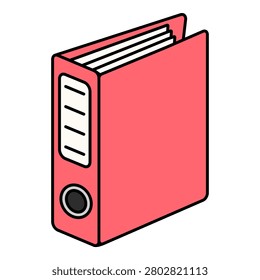 Red Ring Binder Office Folder Cartoon Style Illustration Isolated