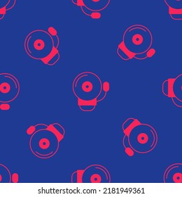 Icono de la campana de alarma del anillo rojo aislado sin fisuras en fondo azul. Sistema de alarma contra incendios. Campana de servicio, señal de timbre, símbolo de notificación.  Vector