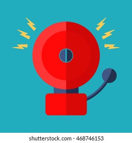 Red ringing alarm bell in retro style, colorful vector flat illustration