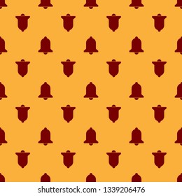 Red Ringing bell icon isolated seamless pattern on brown background. Alarm symbol, service bell, handbell sign, notification symbol. Flat design. Vector Illustration