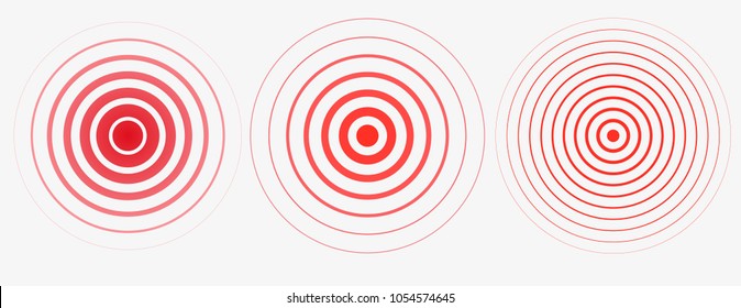 Red rings. Pain circle. Symbol of pain. Red concentric stomach pain.For your medical design. Transparent background Vector template illustration.