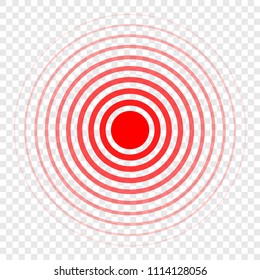 Red rings. Symbol of physical pain concept. 
Medical design. Spot pain. Vector illustration. Isolated on transparent background.