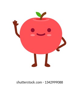 Red ripe apple, cute cartoon character. Isolated vector illustration