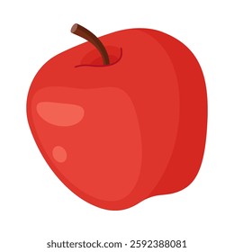 Red ripe apple, fresh garden fruit. Hand drawn food clipart. Whole fruit Flat style isolated on transparent background. Red Delicious Vector illustration