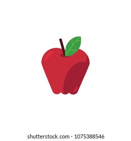 Red ripe apple isolated on white background. Fresh vitamin organic fruit for dieting, healthy eating and lifestyle concept. Flat vector illustration of natural eco dessert.